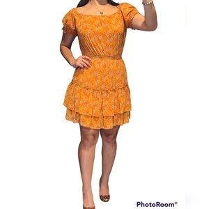Wayf flare Midi Flare mustard print dress Size S